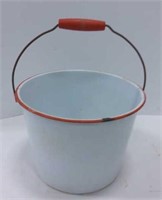 White Enamel Bucket w/Red Trim, small chip