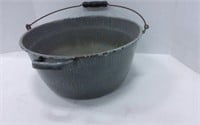 Grey/Blue Enamel Wash Basin Bucket w/Wood Handle
