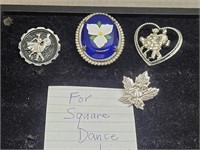 4 Vintage Silver Styled Square Dance Tie Pieces