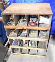 Wooden Shelf Unit and Contents 23" x 16" x 31"
