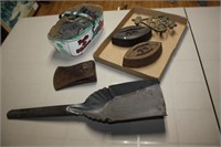 Assorted vintage Sad Irons, Axe head & more