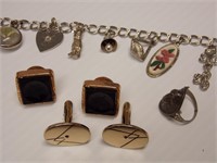 Intaglio Cufflinks, Bracelet with Charms and Ring