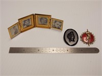 2 Brooches and Folding Picture Frame