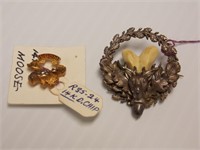 Vintage Brooch & 14K Diamond Chip Moose Pin LOOM