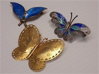 3 Vintage Butterfly Brooches