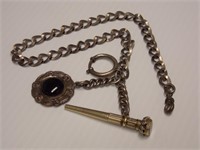 Vintage Watch Chain with Key & Fob