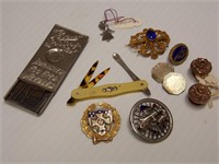 Misc Antique Items- Brooches, Charms, Needle Case