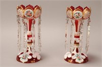 Pair of 19th Century Ruby, Cameo and Painted