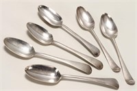 Six George III Sterling Silver Foliate Back Spoons