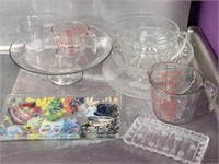 Pyrex Measuring Cups, Cake Stand, Misc Glass
