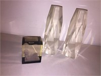 LUCITE BOOK ENDS & PAPER WEIGHT
