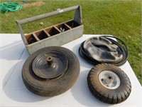 Pair of tires, belts, carpenters box