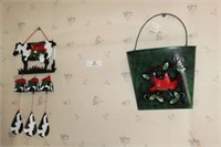 Metal Cow Wind Chime and Cardinal Wall Basket