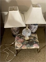 Two Lamps & Footstool