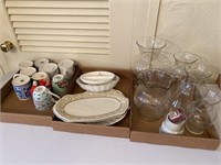 (3) Flats of Dishes & Mugs