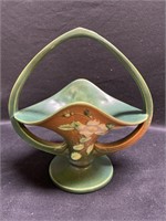 Roseville Pottery White Rose Basket Vase 363-10