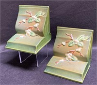 Roseville Pottery Snowberry green bookends 18-E