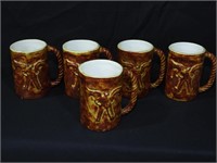 Set of 5 Rope & Gun Coffee Mugs