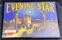 Evening Star lemon crate label framed 11 1/2”x 8