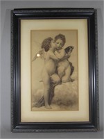 Pencil Drawing of 2 Cherubs Embracing