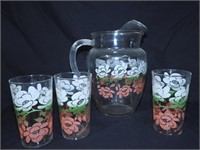 Wildrose Vintage Pitcher and Drinking Glasses