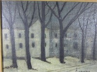 O/B Painting of Houses in Winter