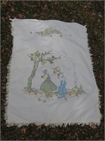 1940s Painted & Embroidered Youth Bed Spread