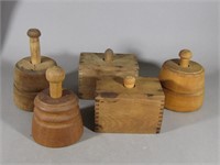 5 Antique Wooden Butter Molds