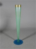 Art Deco Blue & Green Satin Glass Vase