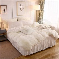 Luxury Shaggy Duvet Cover (Light Beige, Queen)