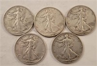 (5) Walking Liberty 1/2 Dollars **