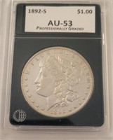 1892-S Morgan Silver Dollar, Graded NNGS AU53