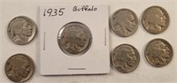(7) Buffalo Nickels, Assorted Years