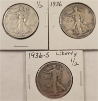 1936-S-P-D Walking Liberty 1/2 Dollars **