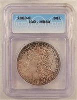 1880-S Morgan Silver Dollar, Graded ICG MS62