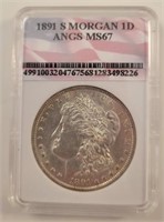 1891-S Morgan Silver Dollar, Graded ANGS MS67