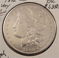 1892-CC Morgan Silver Dollar, Higher Grade