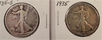 1935-S & P Walking Liberty 1/2 Dollars **