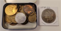 1878-CC Morgan Silver Dollar & Assorted Tokens