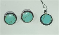 Sterling Silver Turquoise Necklace and Earrings