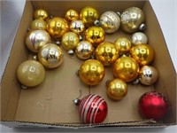 Box lot of VTG mercury glass ornaments gold/red