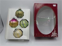 Box of 4 VTG hand painted mercury glass ornaments