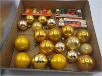Box lot of VTG gold mercury glass & bulb packs