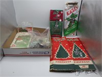 Box lot VTG icicles/tinsel & large tree apron