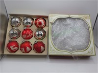 Box of VTG 9 large mercury glass ornaments, Indent
