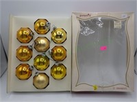 Pyramid box of gold glass/mercury glass ornaments