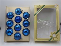 10 VTG blue mercury glass balls in Pyramid box