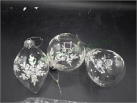 Trio of oversized clear hand blown glass ornaments