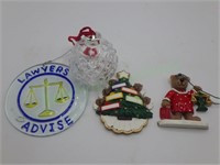 Misc. ornaments-Christmas pickle/attorney/lawyer