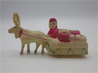 Pre-WWII celluloid hand painted Santa w/sleigh
